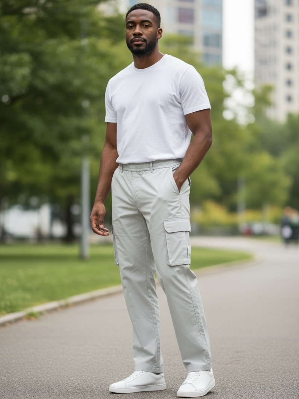 Men's Light Gray Cargo Pants - Slim Utility Trousers